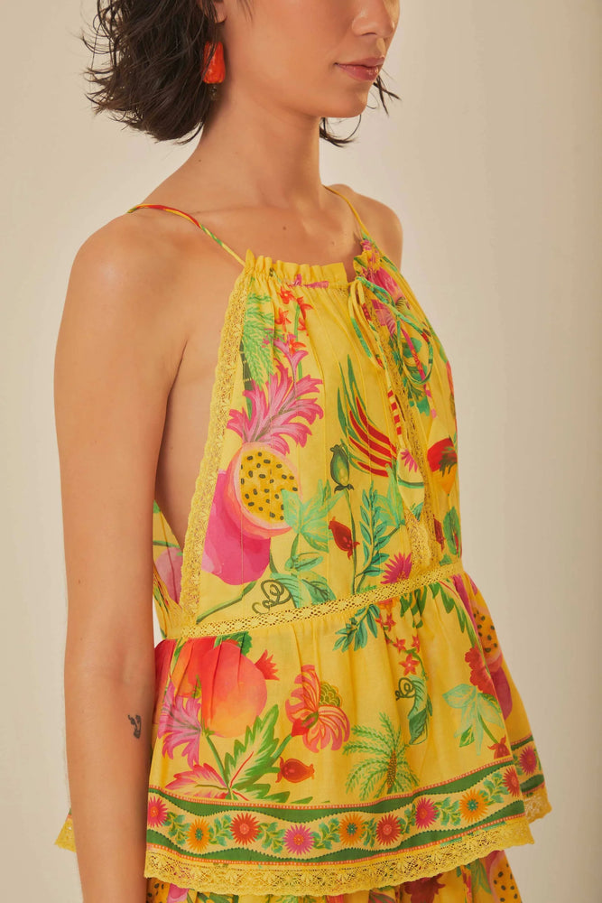 Yellow Delicate Fruit Garden Sleeveless Blouse