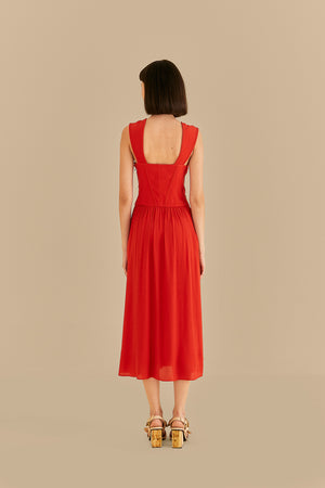 Bow Detail Midi Dress in Red