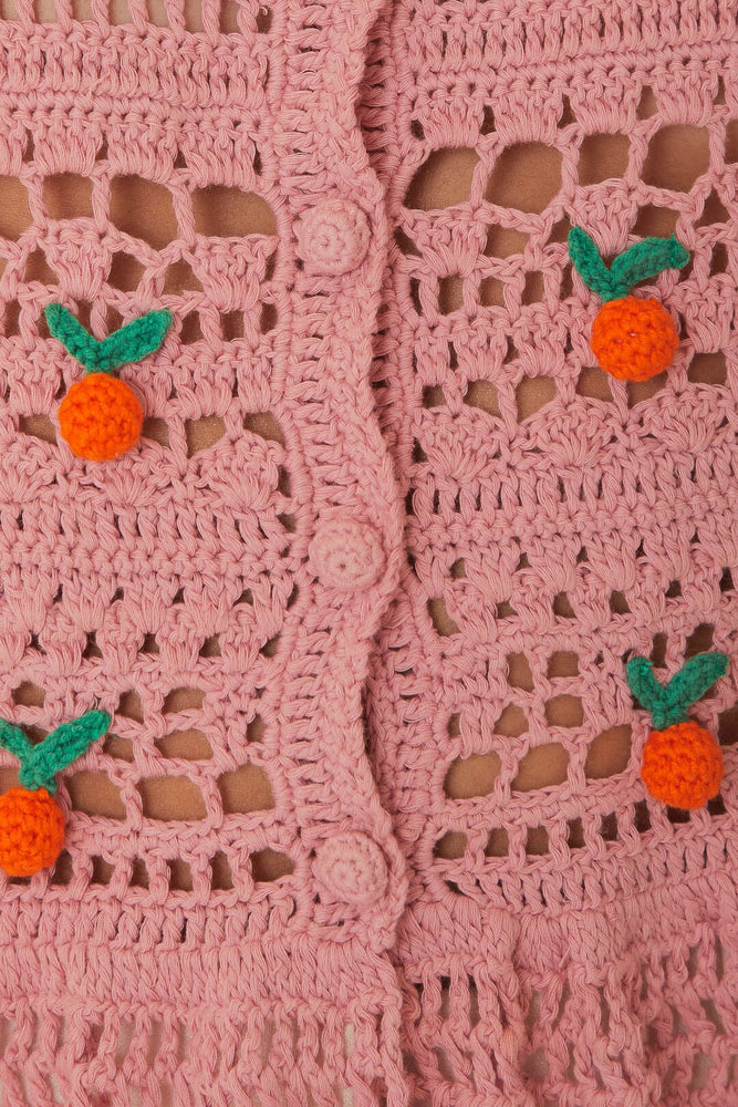 Pink Orange Tassel Crochet Blouse