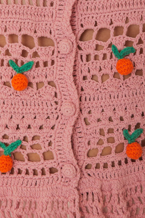 Pink Orange Tassel Crochet Blouse