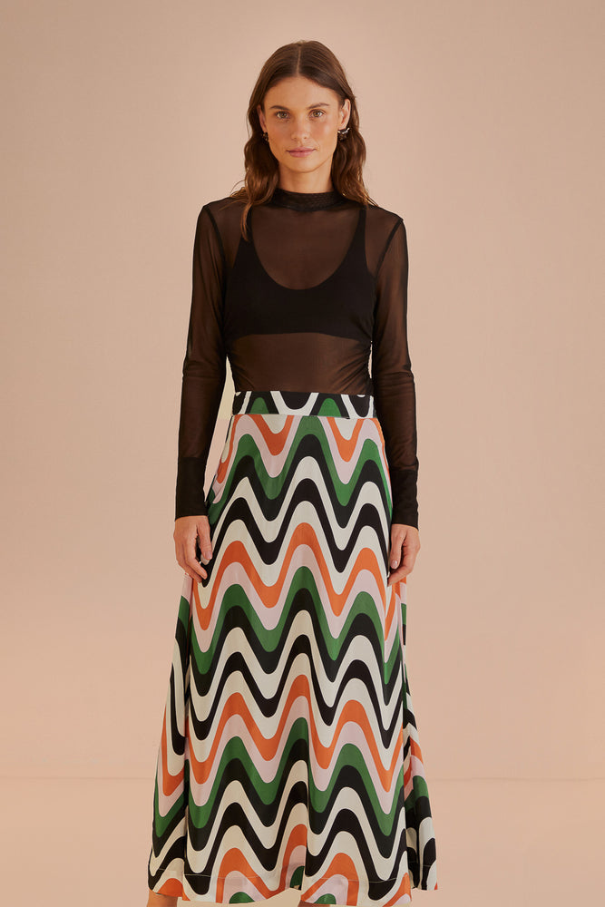 Wave Gradient Multicolor Midi Skirt