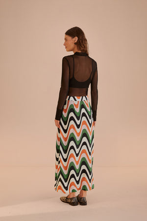 Wave Gradient Multicolor Midi Skirt