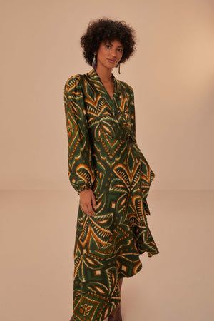 Pineapple Ikat Long Sleeve Midi Dress