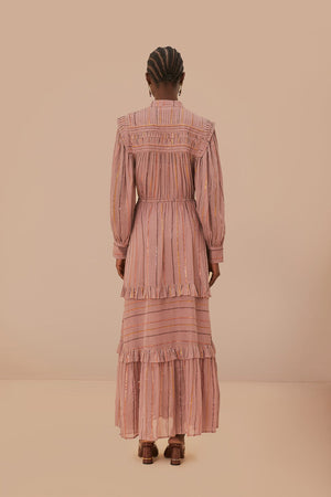 Light Pink Pleated Yoke Tiered Maxi Dress