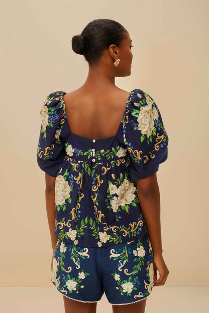 Flower Tapestry Yoke Blouse