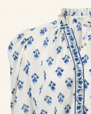 Artemis Indigo Bhutti Shirt in Ivory