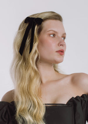 Velvet Bow Barrette in Black