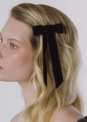 Velvet Bow Barrette in Black