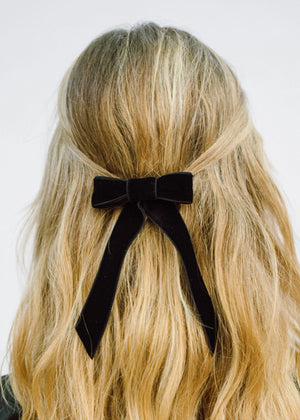 Velvet Bow Barrette in Black