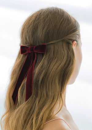 Velvet Bow Barrette in Pinot