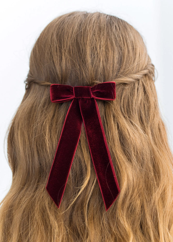 Velvet Bow Barrette in Pinot