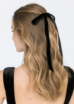 Aida Velvet Bow Barrette in Black