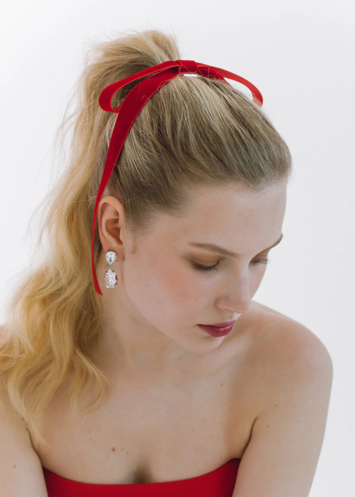 Aida Velvet Bow Barrette in Rouge