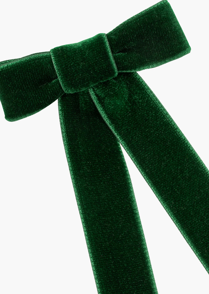 Velvet Bow Barrette in Emerald