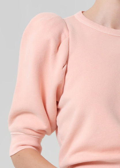 Pleated Short Sleeve Crew In Melon Creme