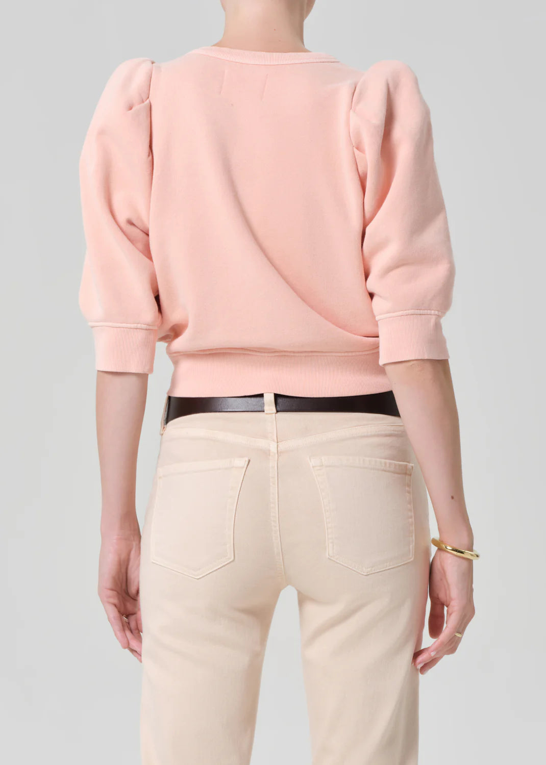 Pleated Short Sleeve Crew In Melon Creme