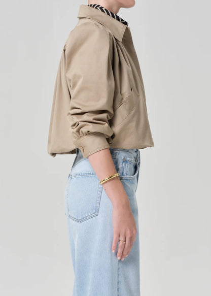 Everly Shirred Cropped Jacket in Catalina