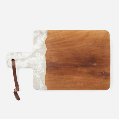 Austin Serving Board in White Swirled Resin/Natural Teak