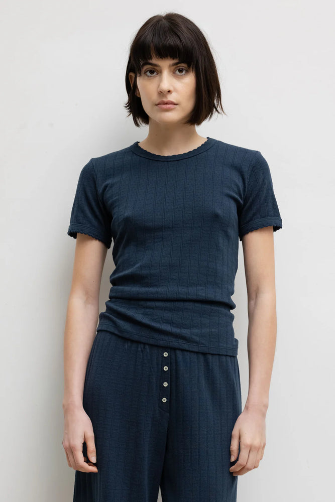 Pointelle Slim Fit Tee in Midnight