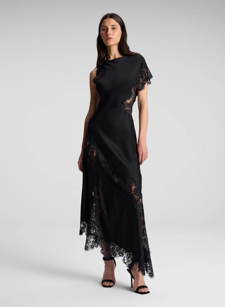 Alessia Satin And Lace Maxi Dress in Black