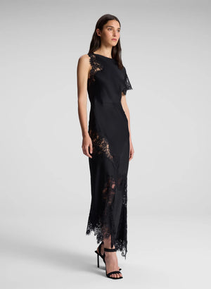 Alessia Satin And Lace Maxi Dress in Black