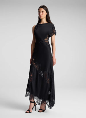 Alessia Satin And Lace Maxi Dress in Black