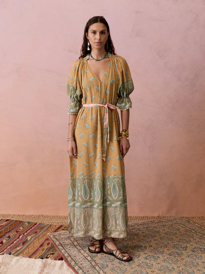 Lucent Maxi Smock Dress in Amber