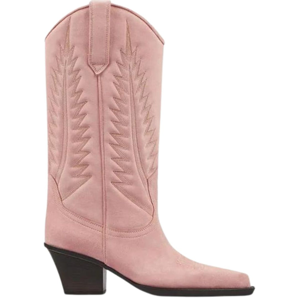 Rosario Embroidered Suede Western Boots in Pink