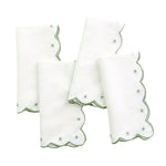 Scalloped Knot Green Embroidered Linen Napkin | Set of 4