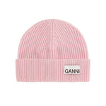 Light Pink Fitted Rib Knit Wool Beanie