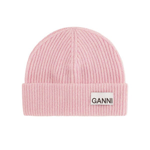 Light Pink Fitted Rib Knit Wool Beanie