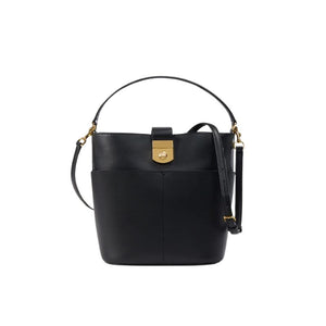 Small Crest Lock Bucket Bag in Black