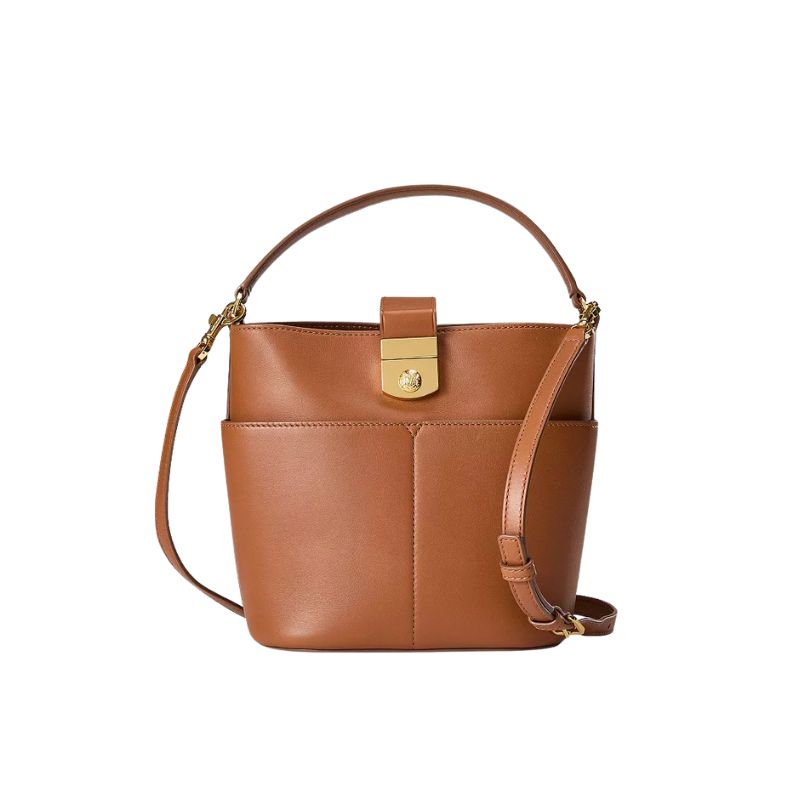 Small Crest Lock Bucket Bag in Hazelwood