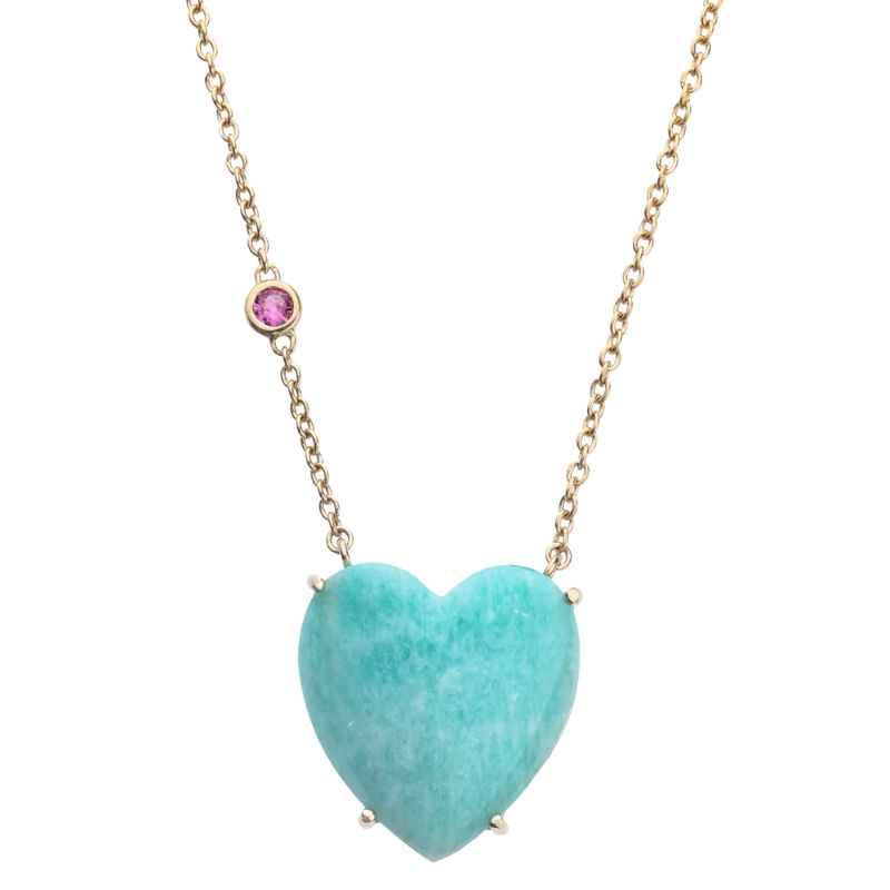 LOVE Amazonite Carved Heart Necklace with Gold Setting