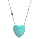 LOVE Amazonite Carved Heart Necklace with Gold Setting