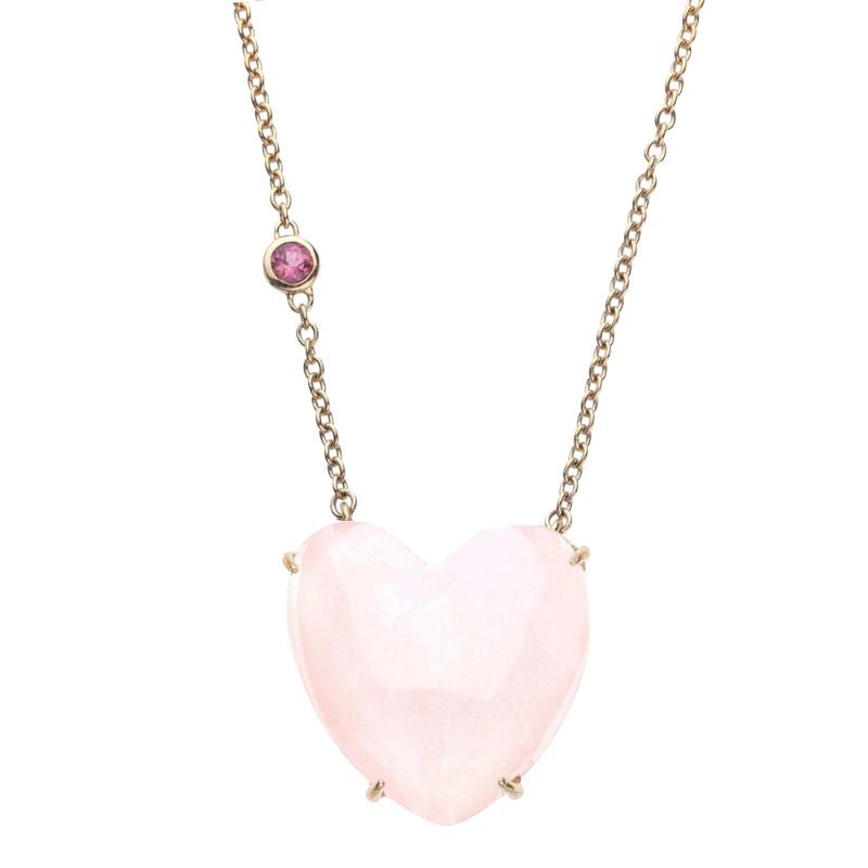 LOVE Rose Quartz Carved Heart Necklace with Gold Setting