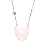 LOVE Rose Quartz Carved Heart Necklace with Gold Setting