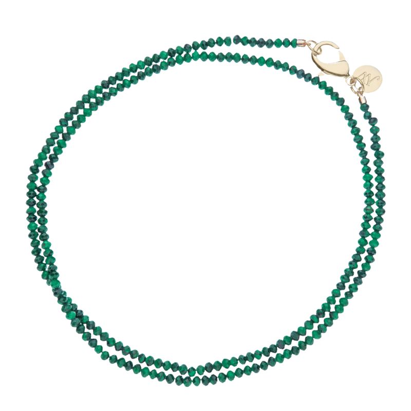 Double Wrap Diamond Cut Beaded Necklace in Malachite