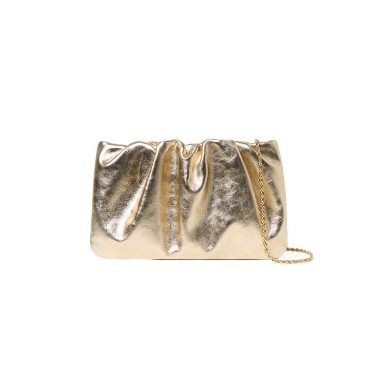 Serena Champagne Gathered Leather Clutch