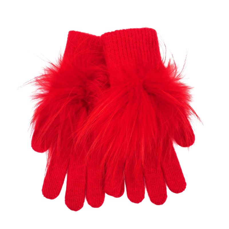 Angora Wool Glove Puff Pom in Red