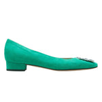 Embellished Buckle Shoe in Green Suede
