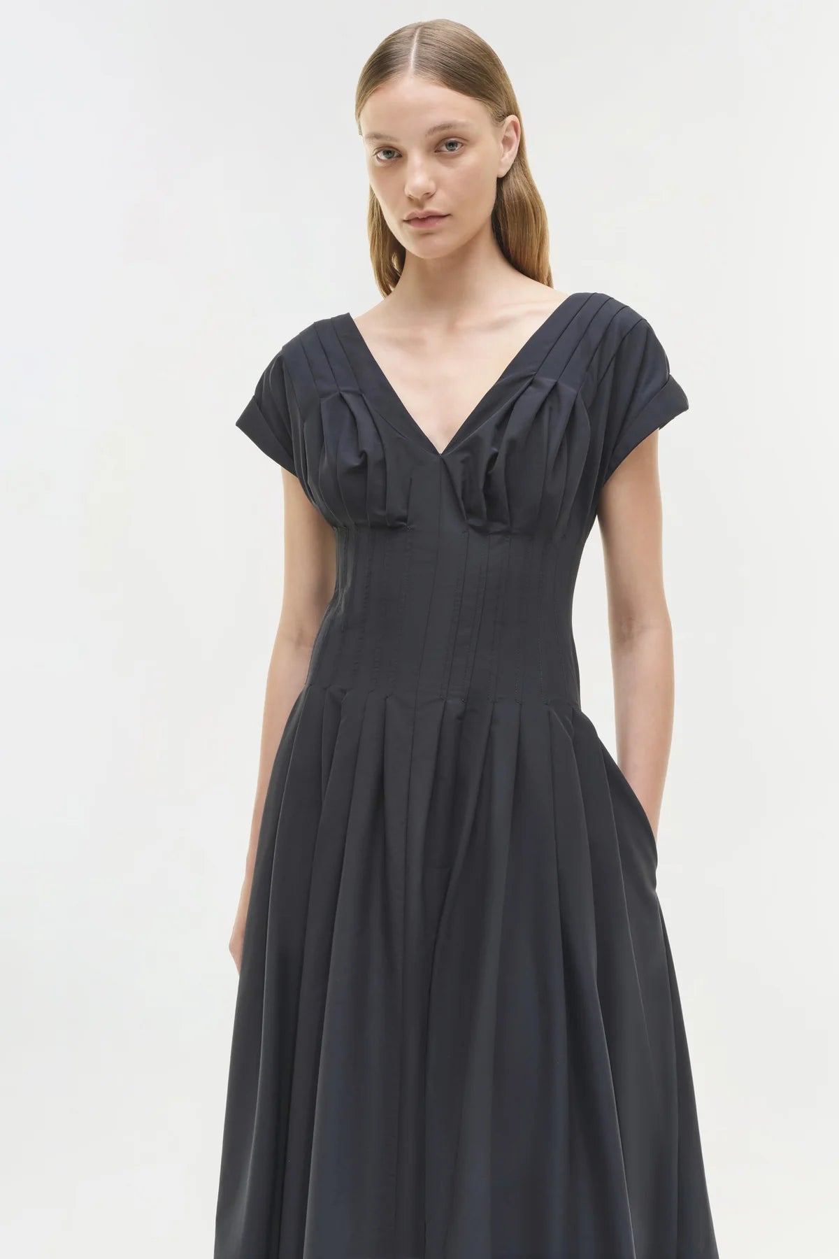 Nina Cotton Midi Dress in Midnight