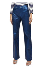 Dylan Straight Leg Jean with Metallic Coating in True Navy