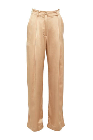 Emerson Pleated Silk Pant in Sandhill Brown
