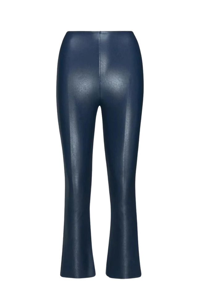 Faux Leather Crop Flare Legging in Navy