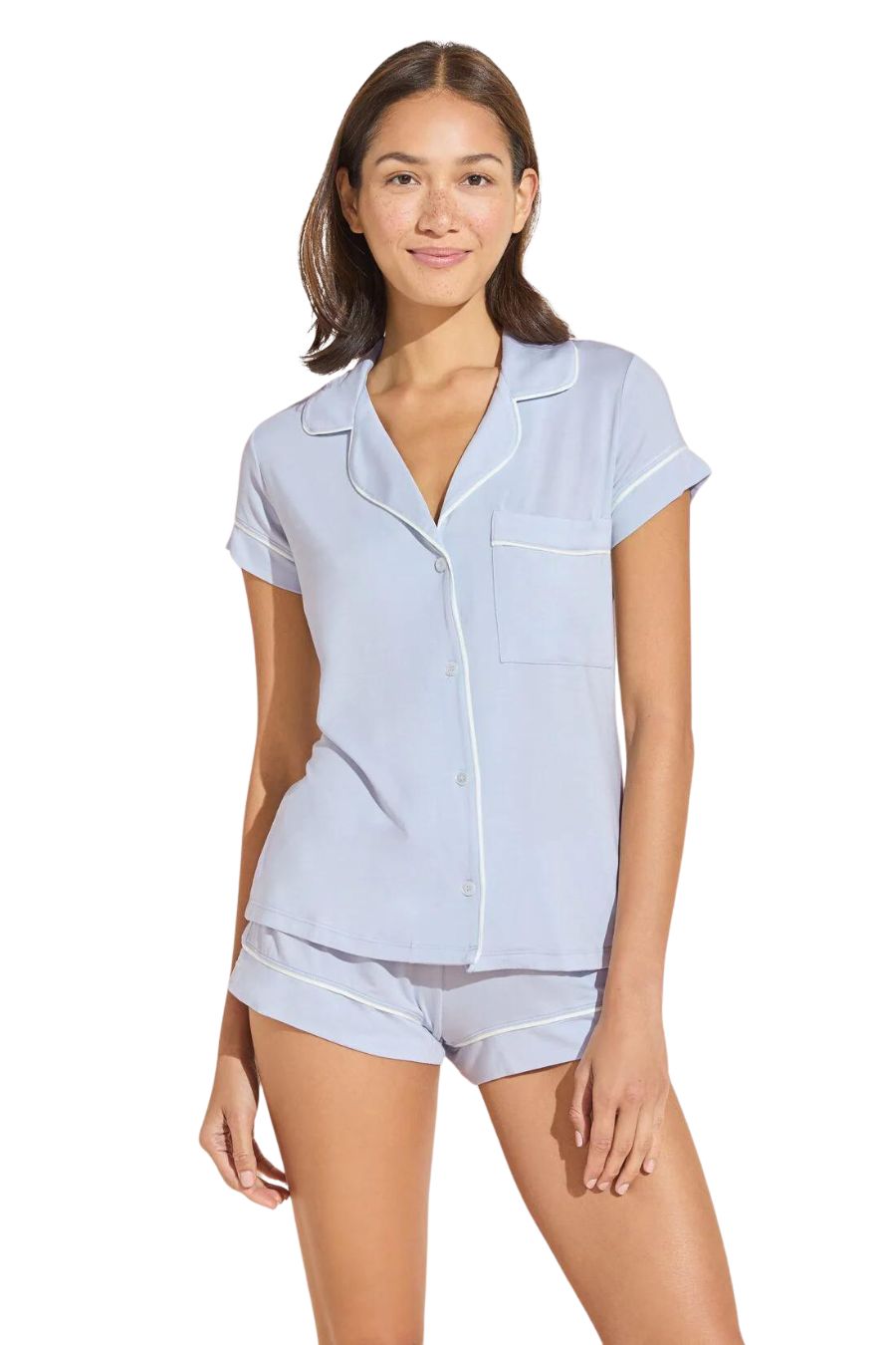 Gisele TENCEL™ Modal Shortie Short PJ Set in Ice Blue/Ivory