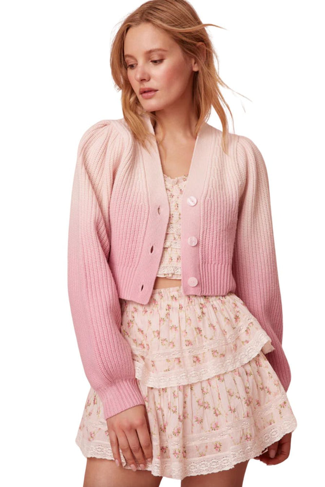 Avignon Dip-Dyed Ombré Crop Cardigan in Strawberry Sunset