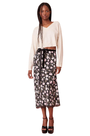 Castle Floral Crepe Skirt in Night Pearl