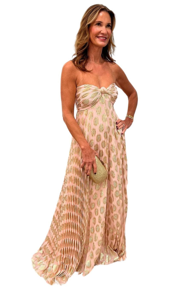 Maryana Knotted Metallic Maxi Dress in Pink