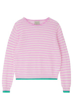 Cashmere Tipped Little Stripe Crew in Rose and Cream